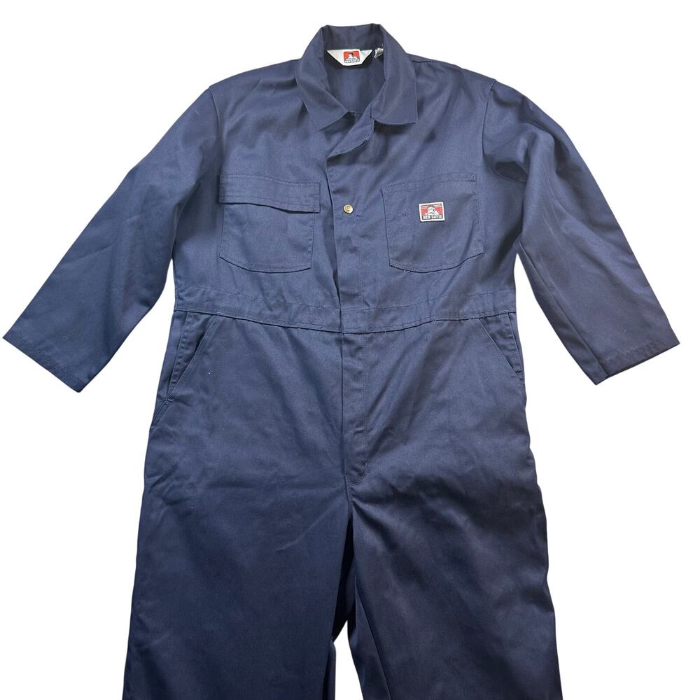 Vintage Ben Davis Button-Up Coveralls Men's Size 44 Blue Long Sleeves Collared